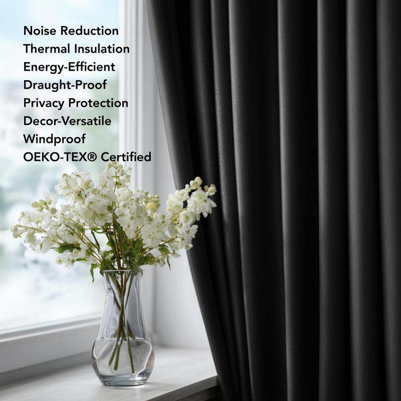 Deconovo Blackout Curtains for Bedroom â€“ Set of 2 42W x 108L Inch Thermal Insulated & Noise Reducing Panelsâ€“Home Window Room Darkening Sustainable Grommet Drapes for Living Room and Nursery, Black - Image 2